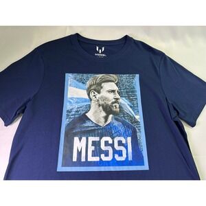 Messi Collection Silhouette Graphic T-Shirt Dress Blues Soccer Men's XL NWT Tee